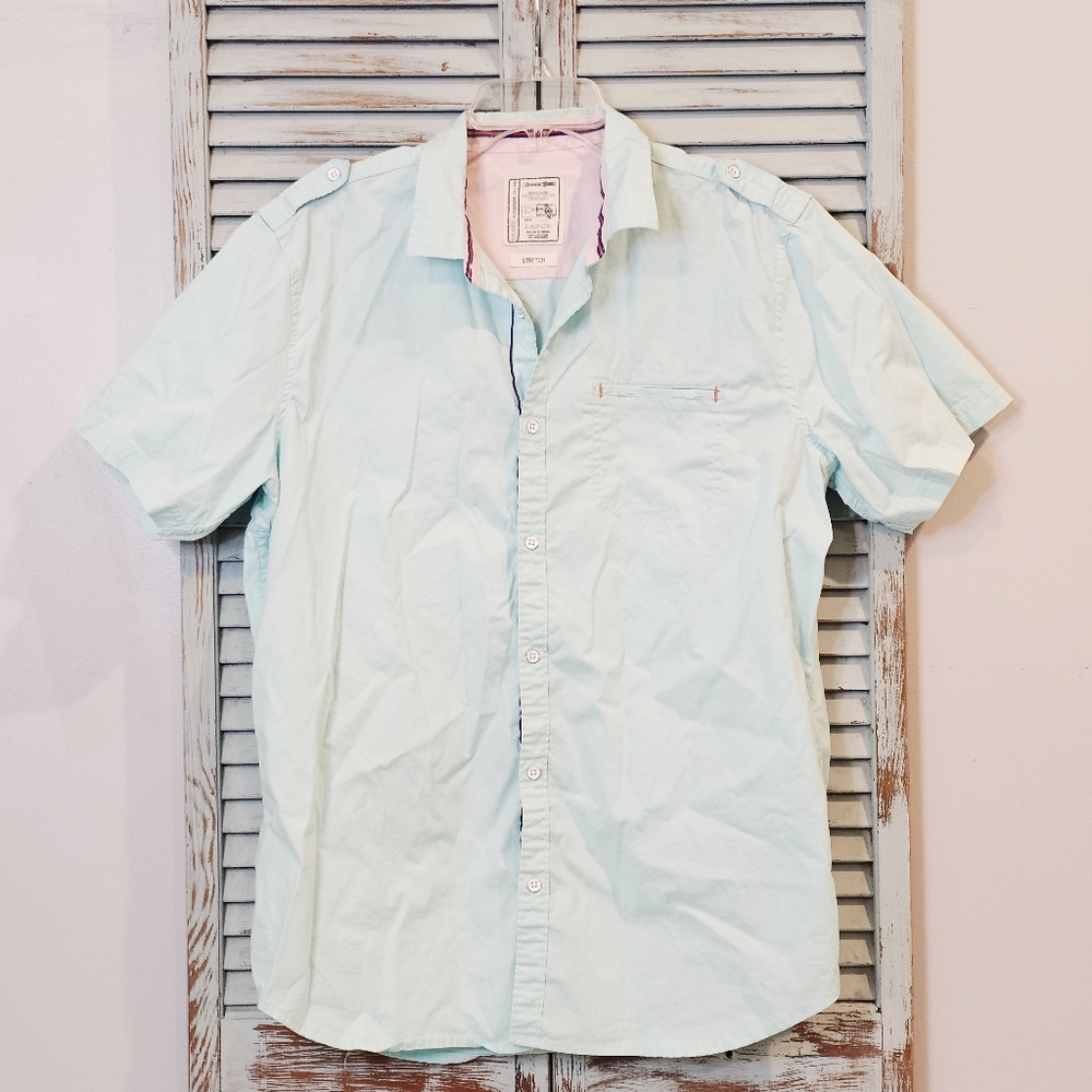 COLOURS by ALEXANDER JULIAN Mens Shirt L Blue Short Sleeve Stretch Button Up